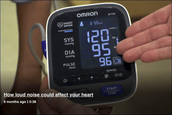 Image of a blood pressure monitor, with the caption "How loud noise could affect your heart"