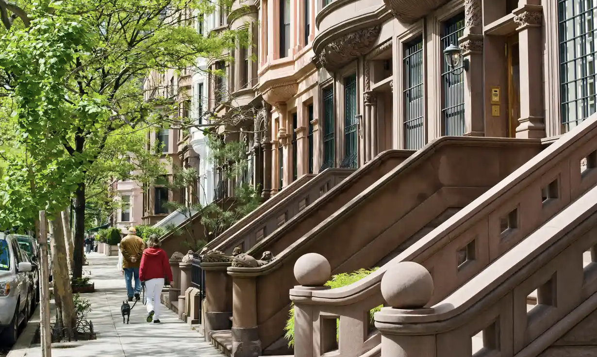 New York City sidewalk with townhouses